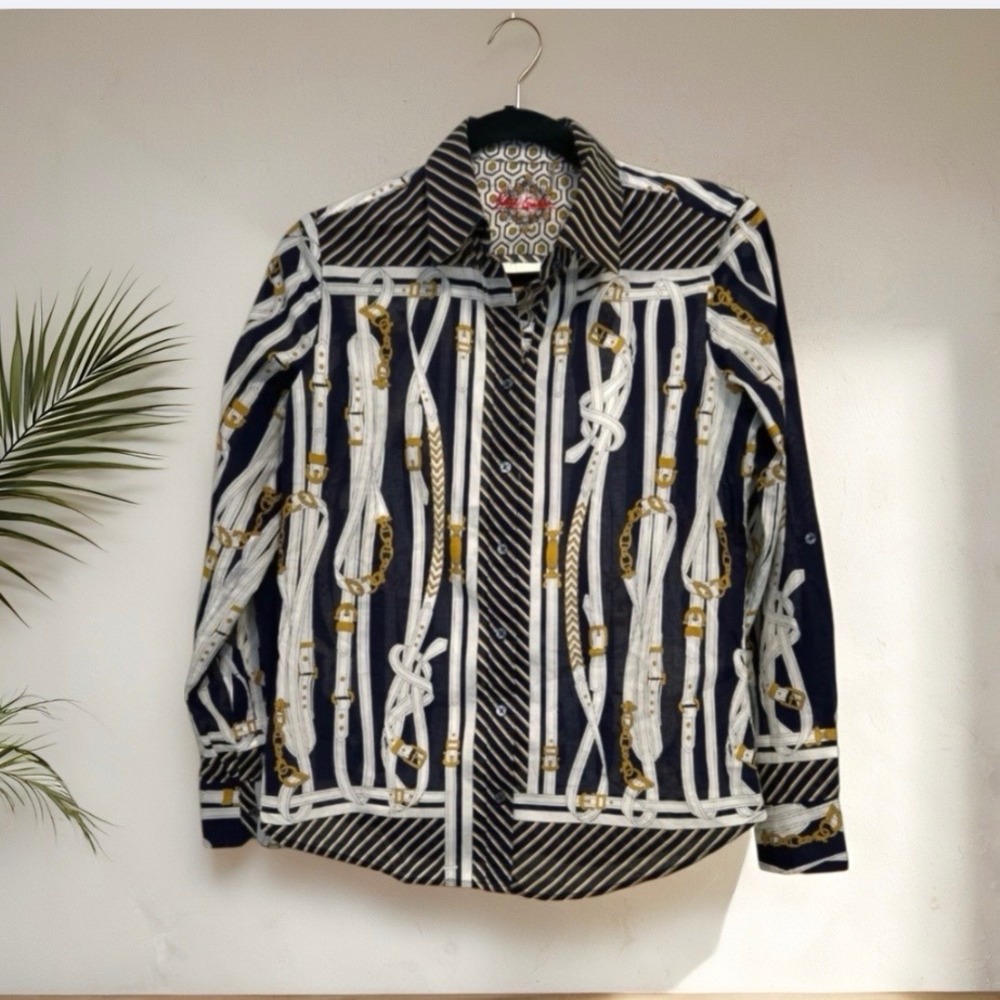 Robert Graham | Equestrian Belt Print Button Down Shirt Size Small Western Luxe